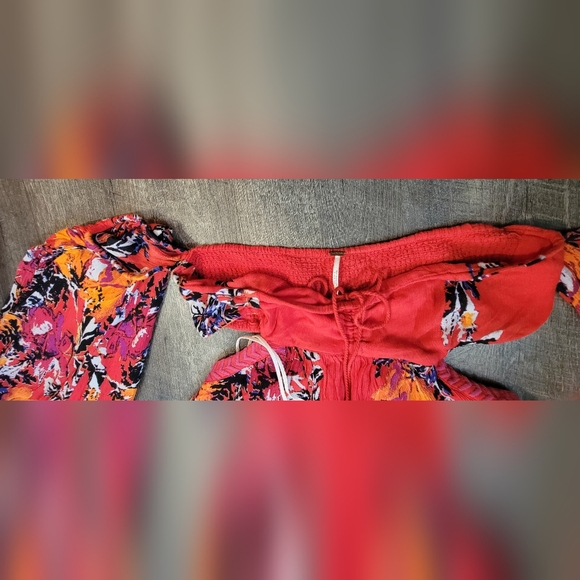 Free People Falling Flowers Jumpsuit Womens M Red Multi Floral Cutout Flowy Boho - Picture 10 of 16